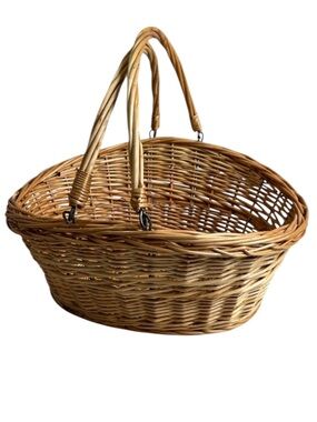 Rustic Hand- Woven Willow Market Tote Basket with Foldable Handles Oval Dutch